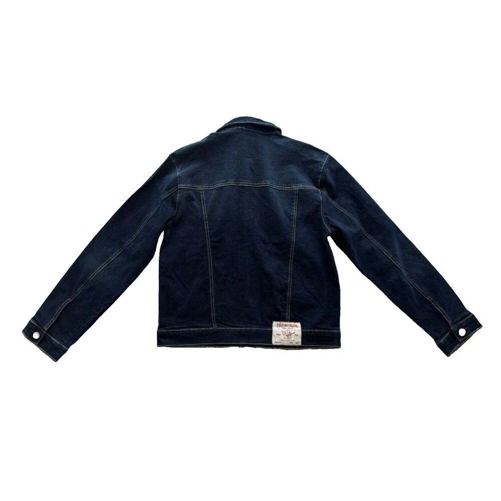 True Religion Men’s Dark Hawk Denim Trucker Jacket Size S Horseshoe Logo NWT